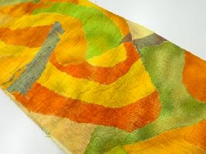 アンティーク　手織り紬抽象模様織出し名古屋帯